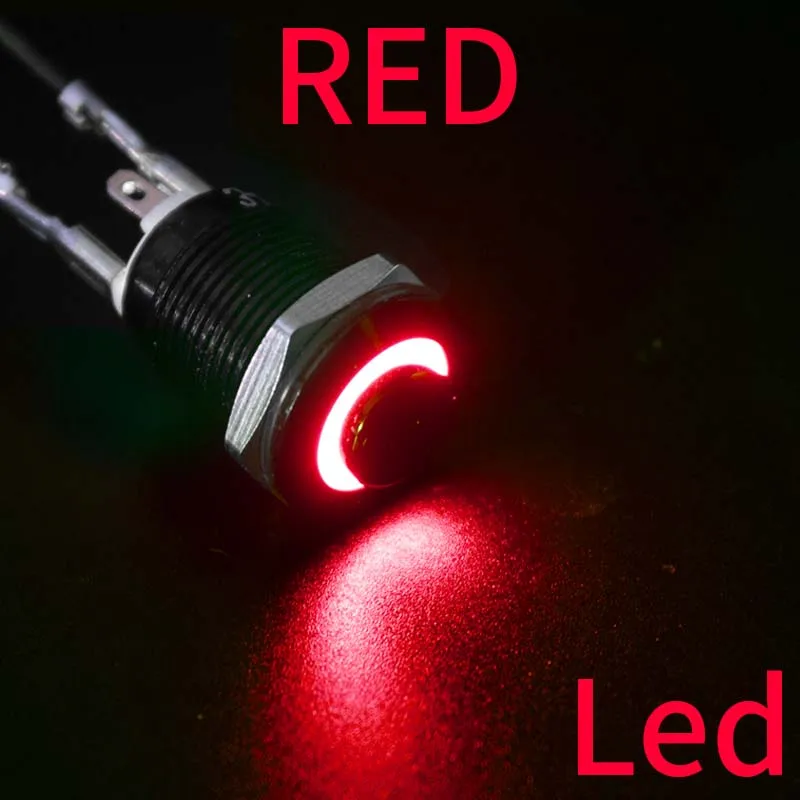 1NO Wasserdichter Metall-Drucktastenschalter mit hohem Kopf, LED-Licht, selbstsichernd/Reset, 3/6/12/24/220 V, 8/10/12/16 mm, oxidiertes Schwarz
