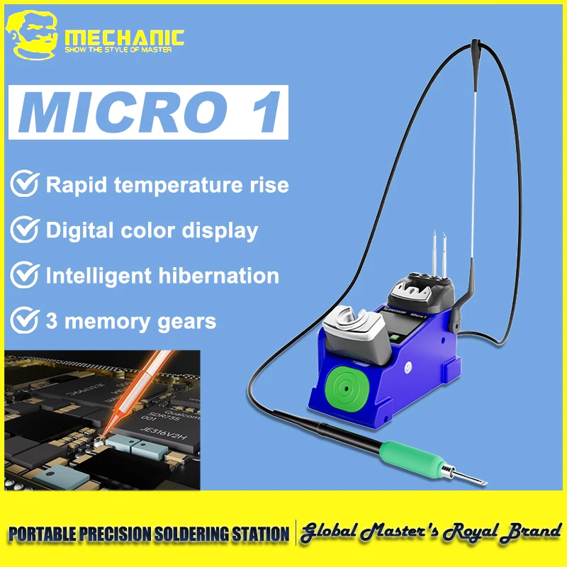 

MECHANIC Micro 1 Portable Soldering Station Fast Heat Digital Screen 3 Memory Modes PID Temp Control for Electronics Repair