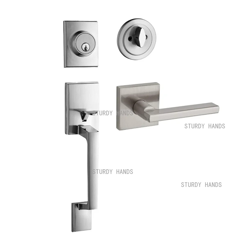 1 set of zinc alloy black American style large handle door lock hotel apartment indoor mechanical door lock with key included