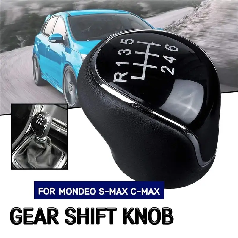 AB56-2X 6 Speed Leather Gear Shift Knob Shift Lever Gaitor Boot Cover For Ford Mondeo Mk4 (2007-2014)
