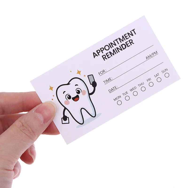 

100 шт. милых карточек-напоминаний о стоматологическом приеме с дизайном зуба, профессиональные карточки для уведомления пациентов с полями для отметки времени и даты