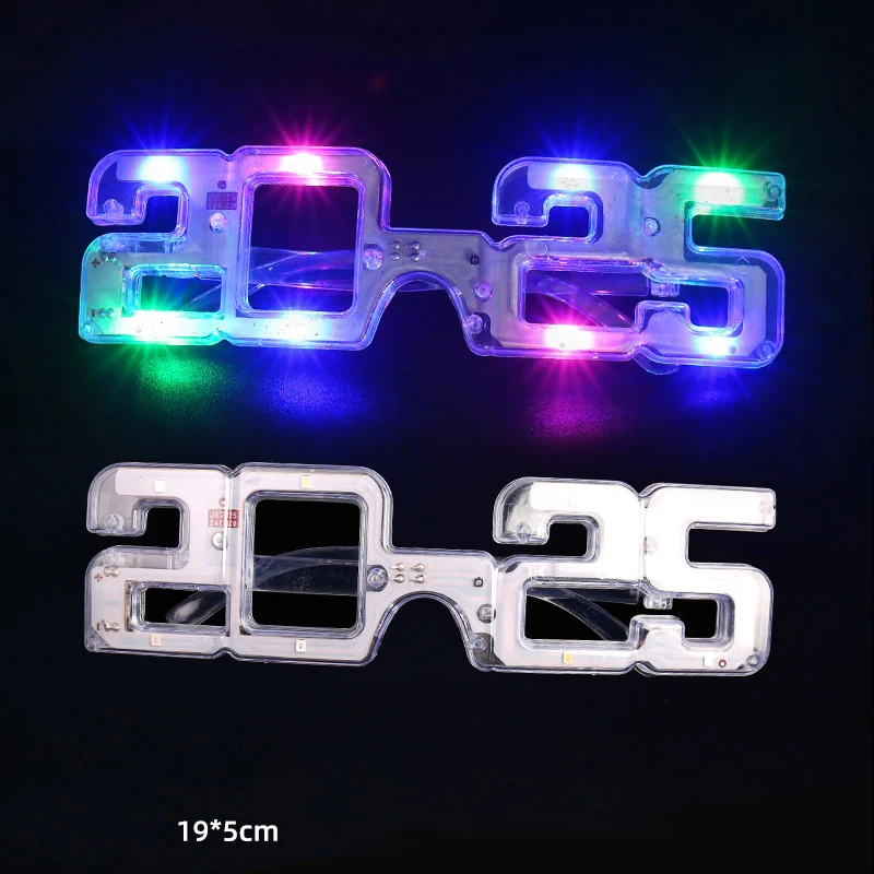 New Creative New Year 2025 LED Glowing Glasses Toys Wacky Funny Holiday Party Colorful Light Up Glasses Christmas Children Gift