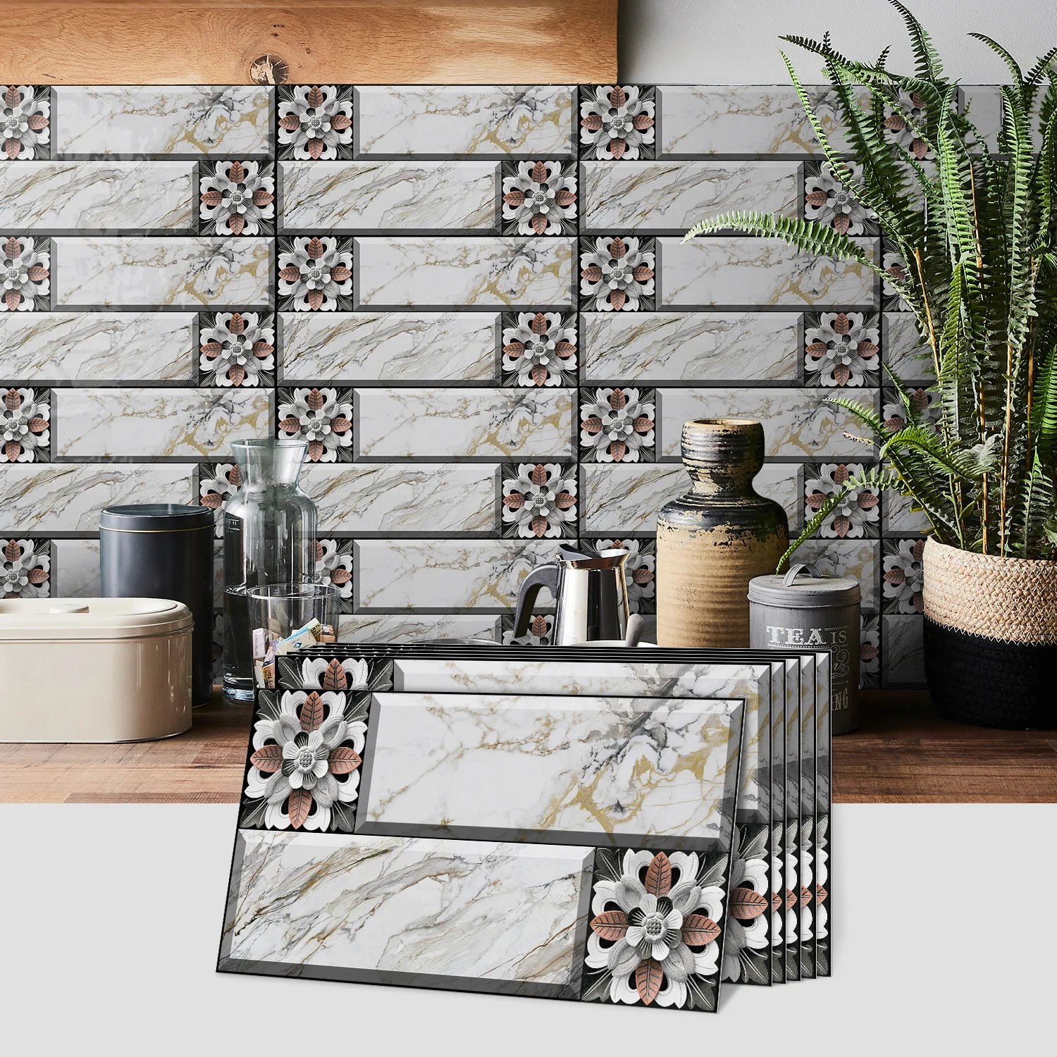 

Marble Peel and Stick Wall Tiles, Waterproof Self-Adhesive Backsplash for Kitchen Bathroom DIY Decor