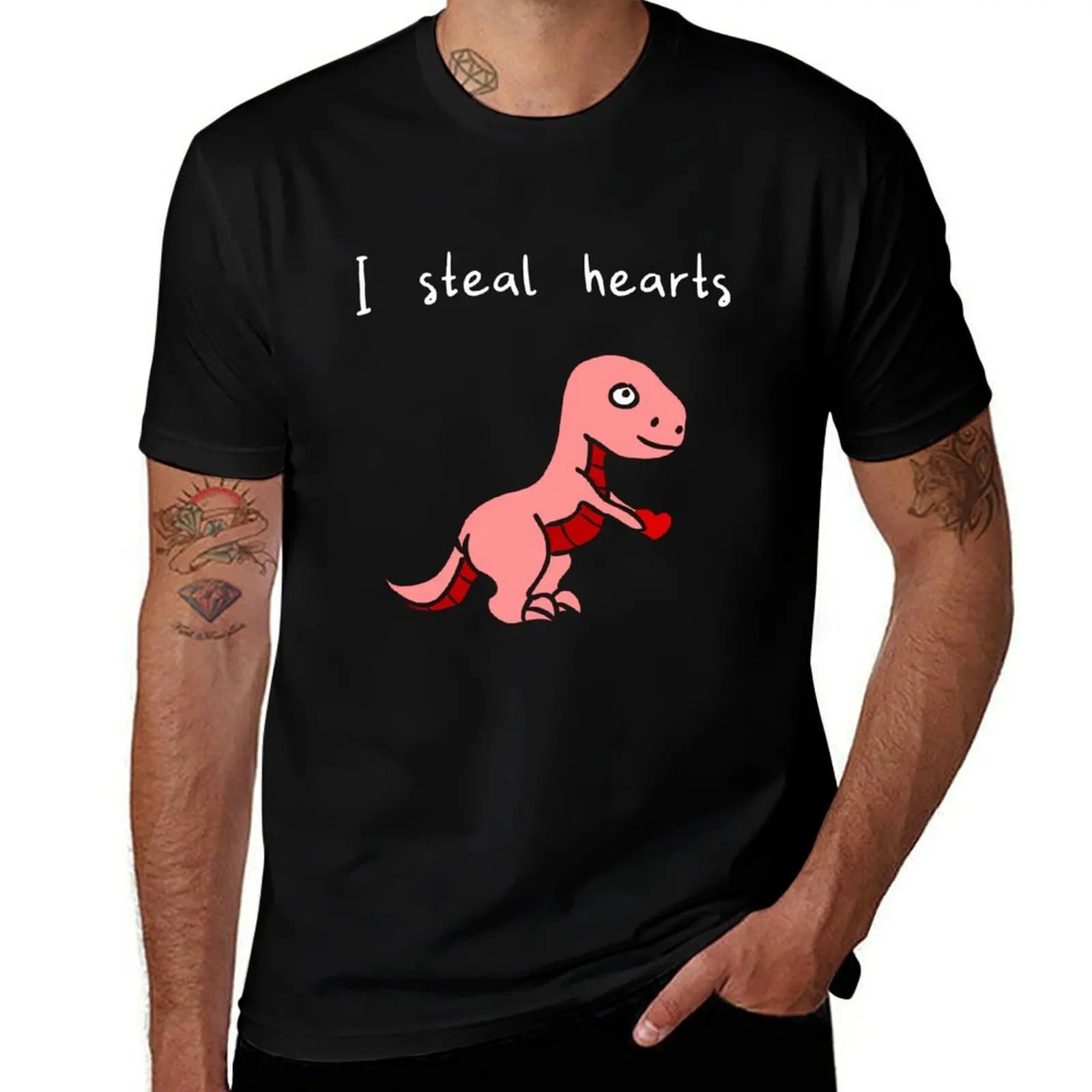 I Steal Hearts Dinosaur T Rex Lover T-Shirt Heavy Duty Casual Work Tee