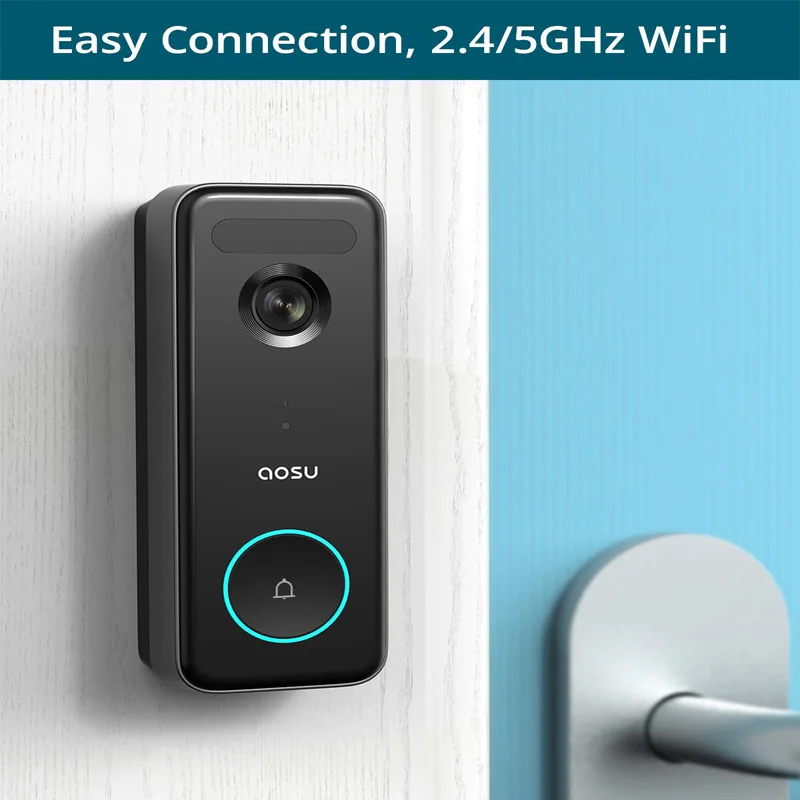 AOSU WiFi Video Doorbell 5MP Ultra HD Outdoor Camera PIR Motion Detection 2-Way Audio IP66 Wireless Door Bell Support Alex