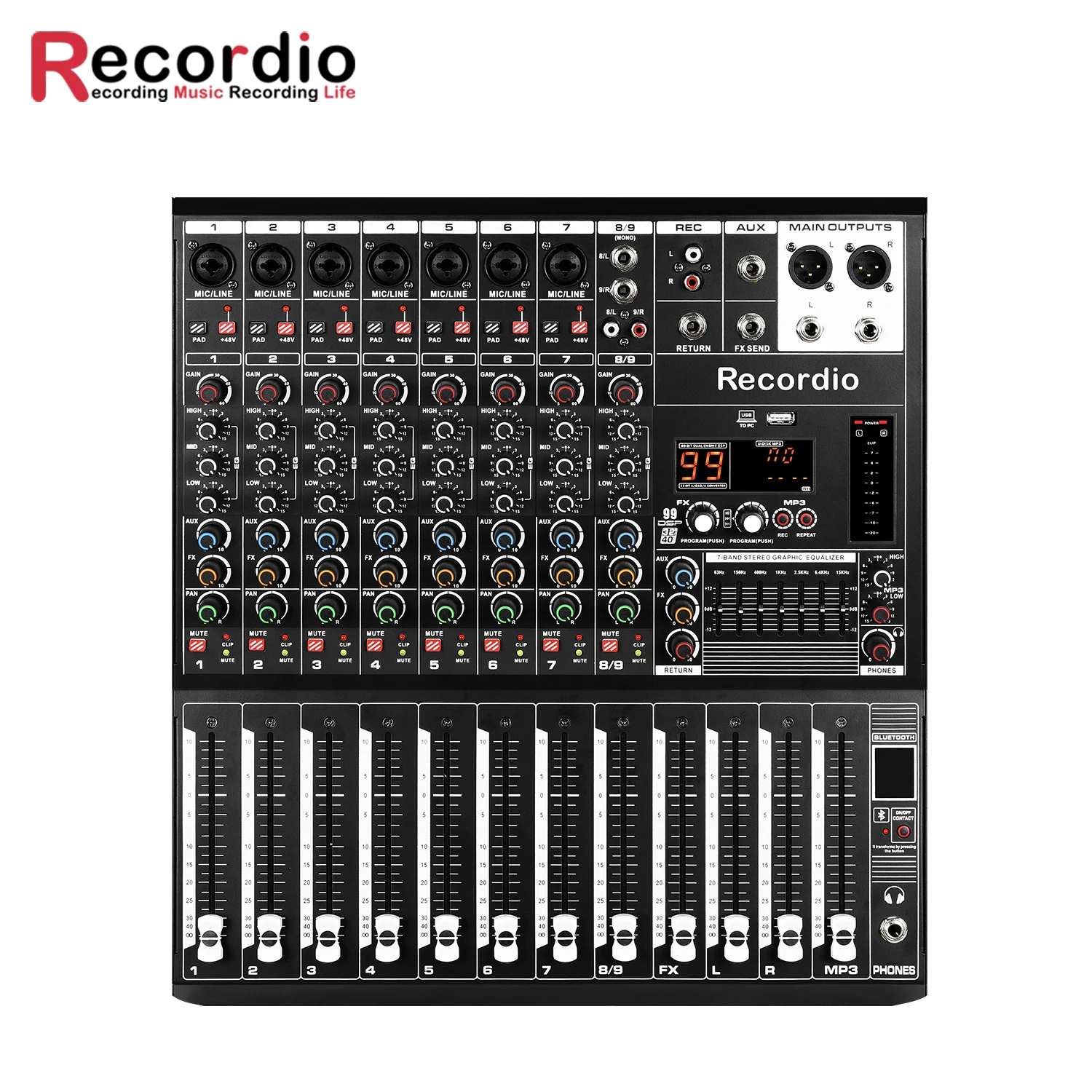 GAX-Q8 Recordio Mixeur audio de haute qualité Mixeur de scène numérique professionnel avec égaliseur 7 segments 99SDP