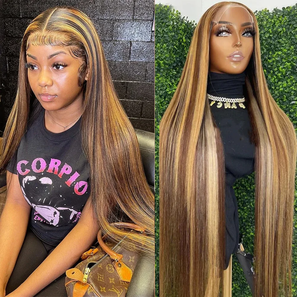 

Выделите парик из человеческих волос, кружевной передний парик, прямой блондин, цвет омбре, бразильский 13X6, кружевные фронтальные парики для женщин, 4x4 5x5