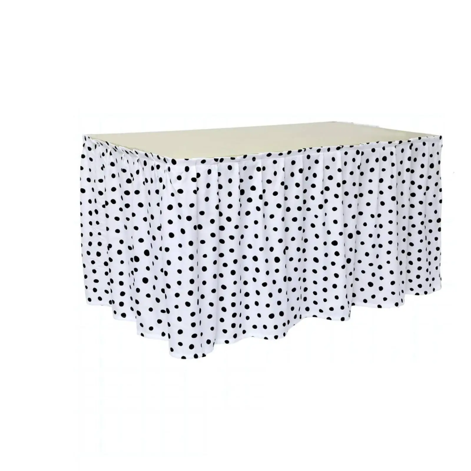 Waterproof Rectangular Table Skirt Black Polka Dot Design Ruffled Edge for Event Table Decoration Home Accessories