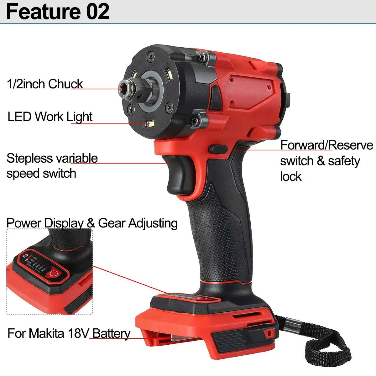 Imagem -03 - Brushless Chave de Impacto Elétrica Velocidade Variável Chave sem Fio Luz Led Recarregável Bateria Makita 18v 2000n.m 2