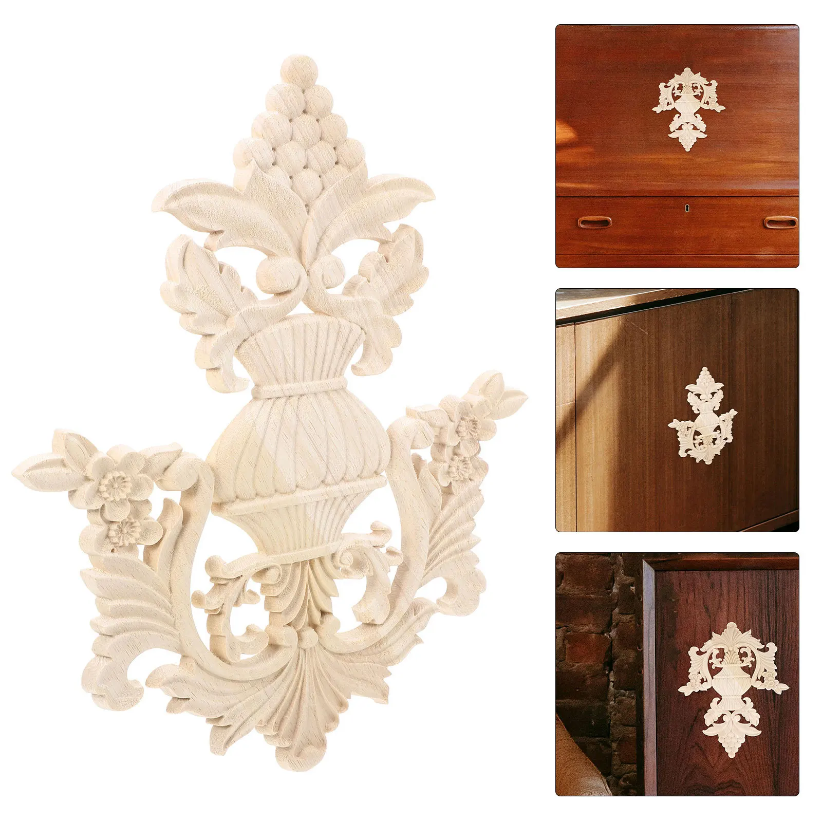 

1pc Wood Carving Applique Unpainted Wooden Onlay For Furniture Diy Decor Bed Cabinet Door Embossed Craft Home Decoration