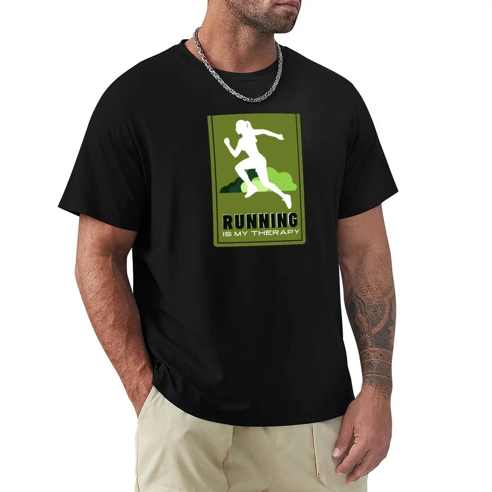Running is my therapy health promoting design T-Shirt Work Outdoor T-Shirt for Men