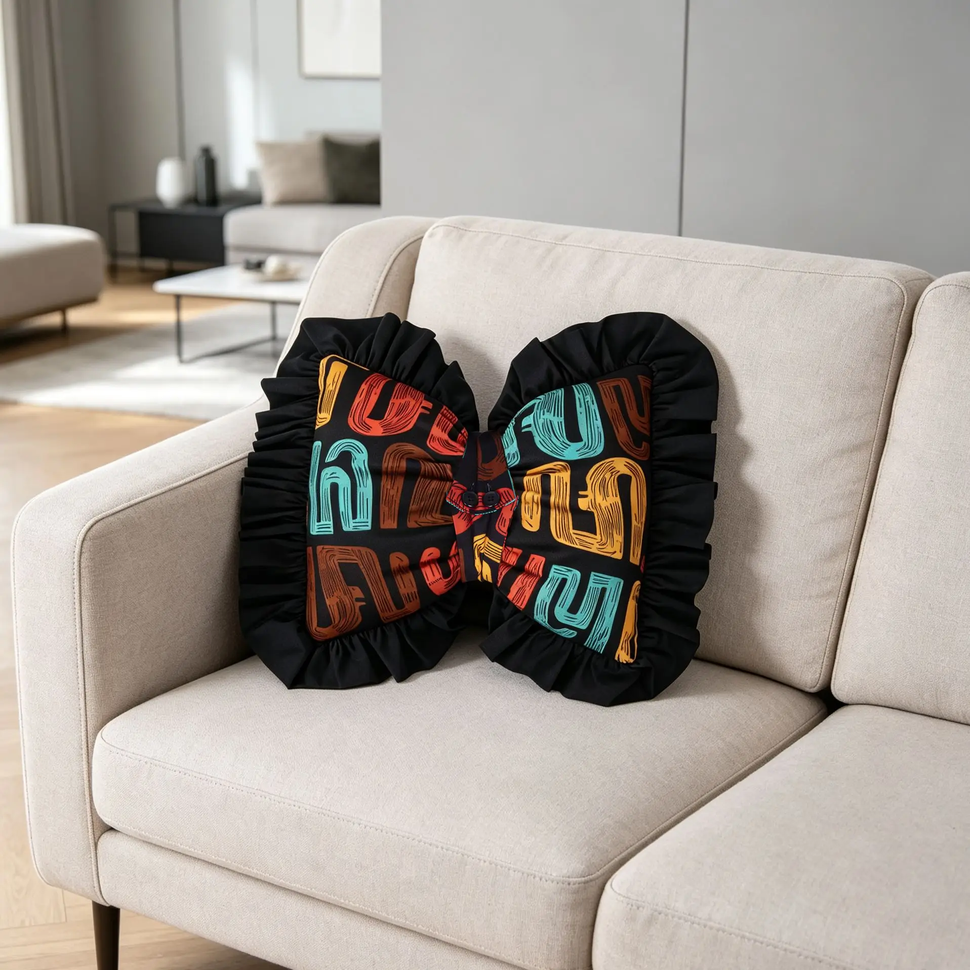 Ethnic African Pattern Bow Shaped Throw Pillow, Fabric Decor Cushion for Living Room Decoration, Multi Designs NH-D2
