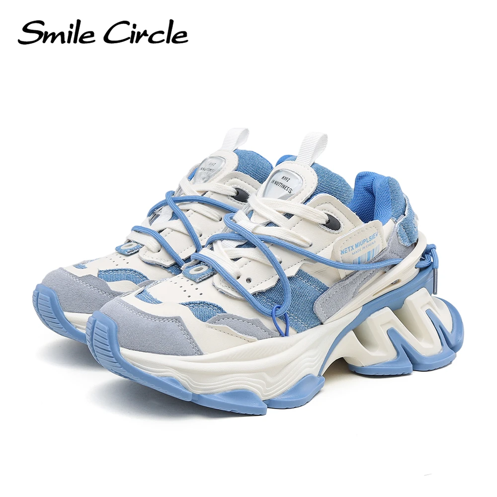 Smile Circle Women Chunky Sneakers Denim Flat Platform Sneakers Casual Round toe Sneakers Ladies Shoes Trainers