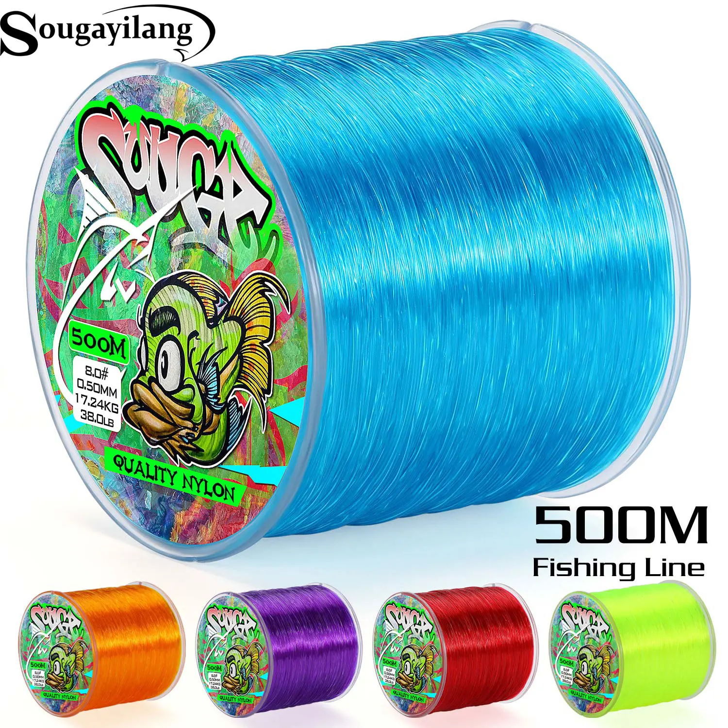 Sougayilang 500m Nylon Fishing Line Japanese Super Strong Monofilament Main Line Fishing Cord for Saltwater/Freshwater Fishing