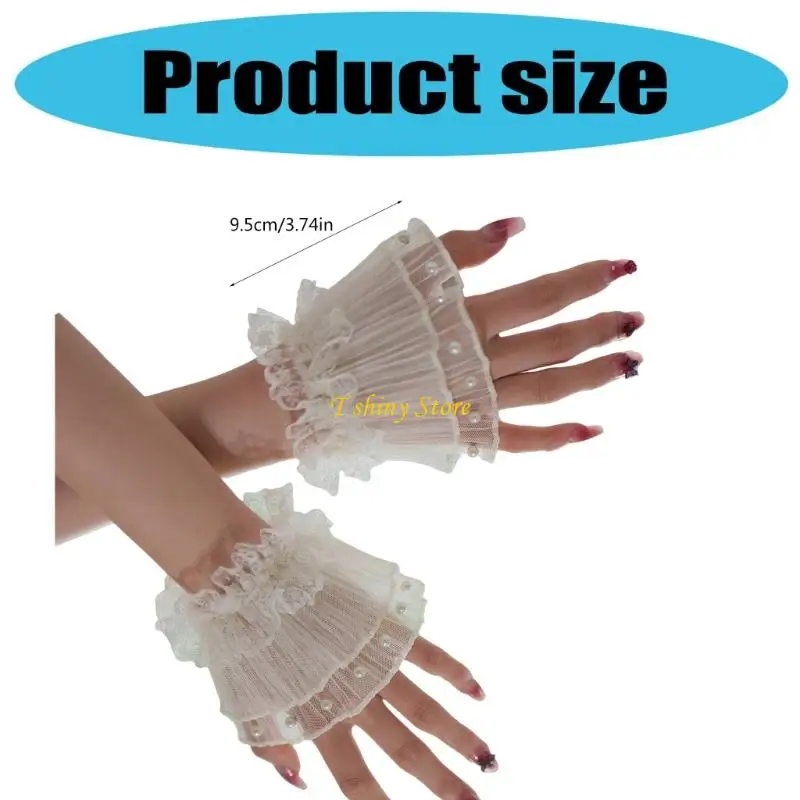 N58f atmungsaktive elastische Handhülse Perlen Spitzen Blumen dekorative Ärmel für Frauen