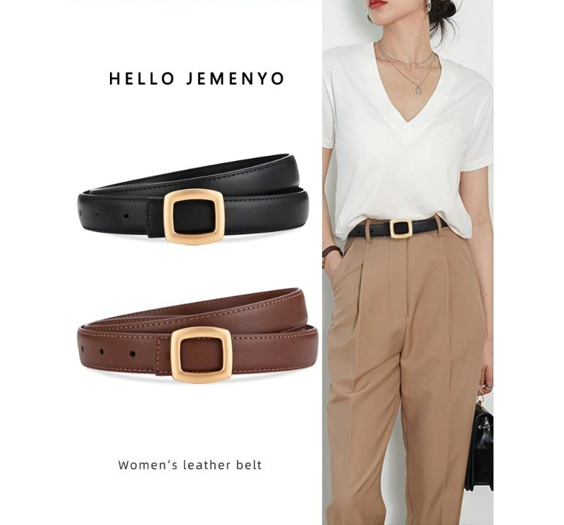 

Ladies' Leather Belt with High-end Feel, Simple Decoration Belt, New Trend, Cowhide Versatile, Black Jeans with Fashion