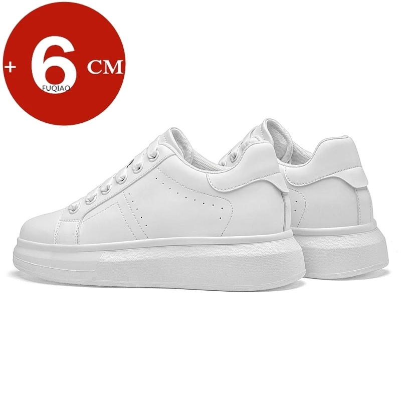 Unisex Plus Size Couple Elevator Shoes 6cm Inner Height Increasing Thick Sole Comfortable Sports Men Women Casual Leather Shoes