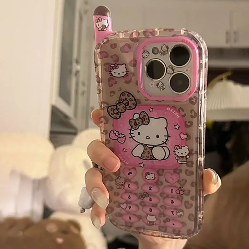 Cute Hello Kitty Phone Case Korean Japanese Style Retro Telephone Anti Drop for IPhone 14 15 16 17 Pro Max Protective Cover Gift image 3