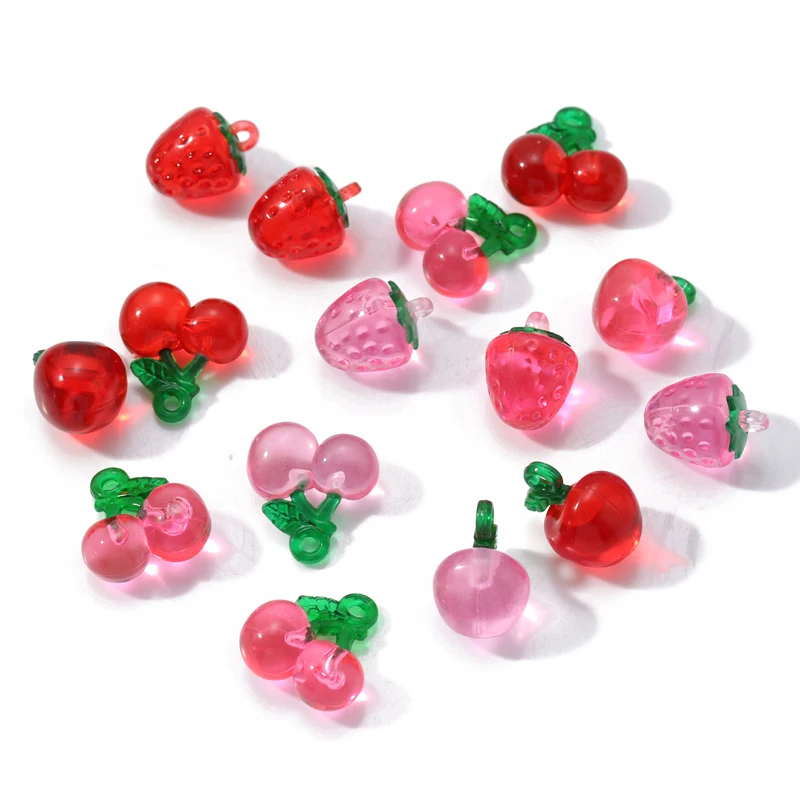 SG01 10Pcs Resin Fruit Charms Strawberry Apple Cherry Pendants DIY Jewelry Making Accessories for Bracelets Necklaces Earrings