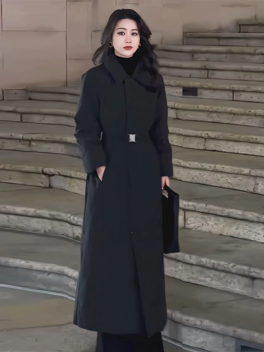 

Hebe Sle Bla Ele Collar down Jaet Women's 2026 New Winter Mid-Length Waist-Cinching White Du down Outerwear