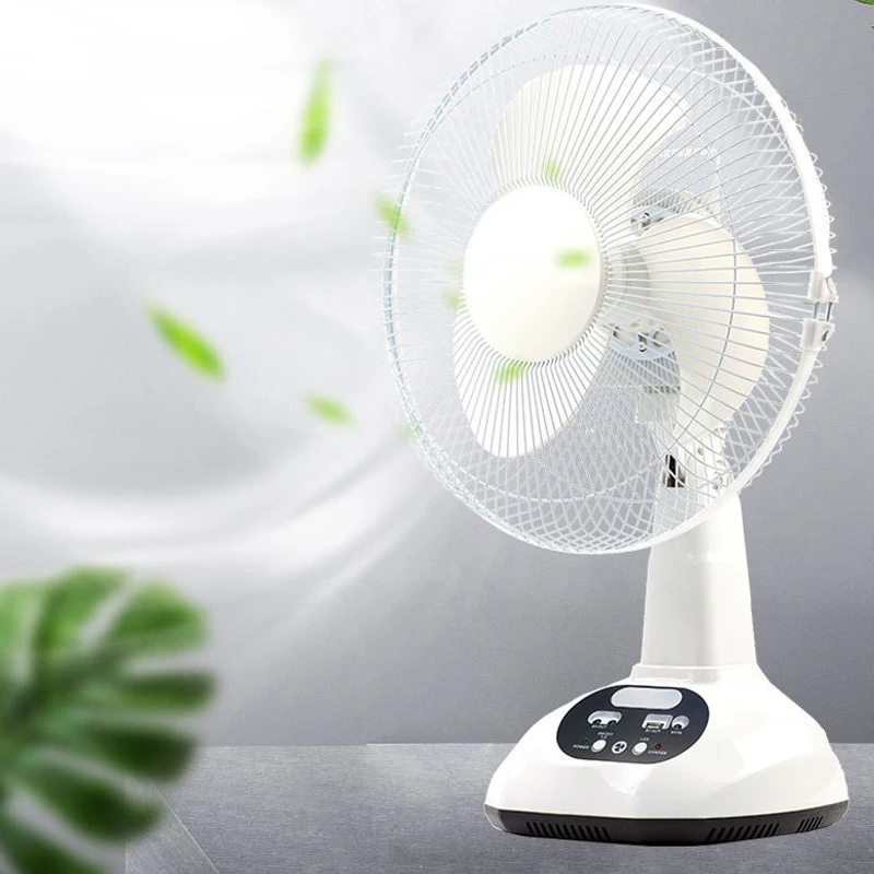 Ventilador eléctrico de energía Solar para el hogar y la Oficina, ventilador de mesa recargable de 12 pulgadas con puertos USB LED, aire de