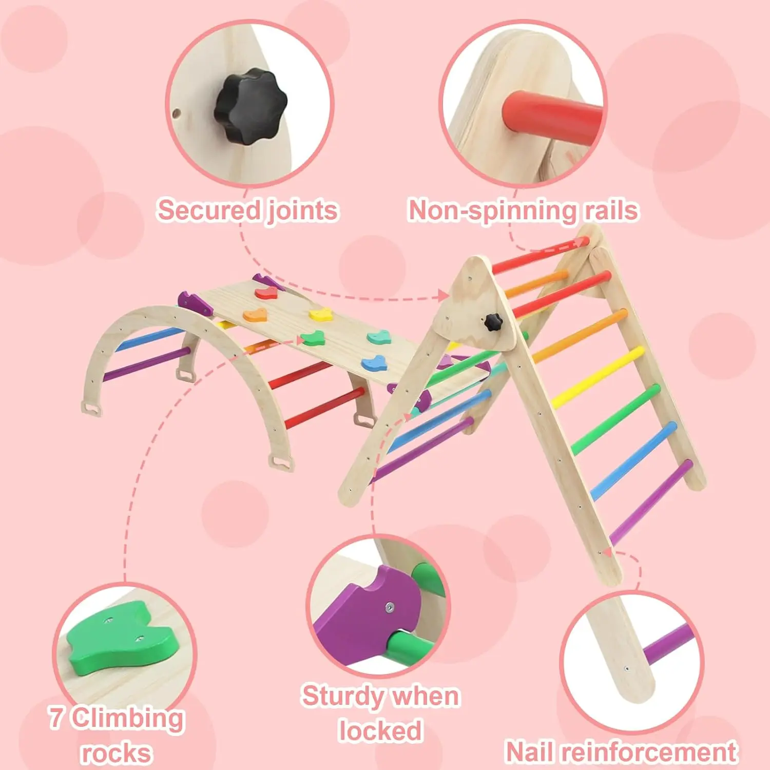 Set Segitiga Pikler 5 in 1, Taman Bermain dan Gym Dalam Ruangan untuk Anak-Anak, Set Panjat Segitiga Kayu Lipat Montessori·Baru