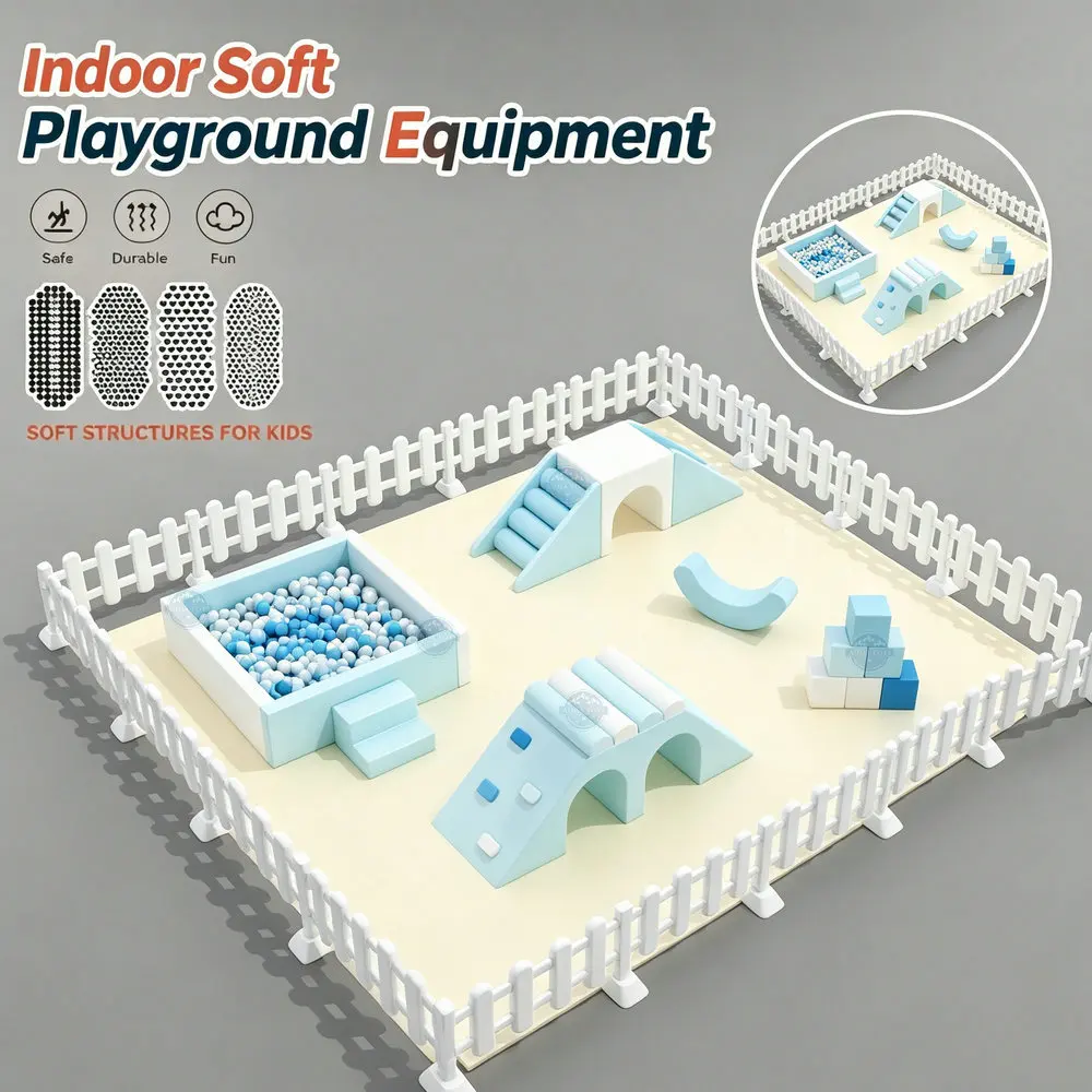 Boy Ocean Blue Commercial Soft Play Set For 16 Years Old 20 Kids Indoor Playground Equipment With Blue White Theme