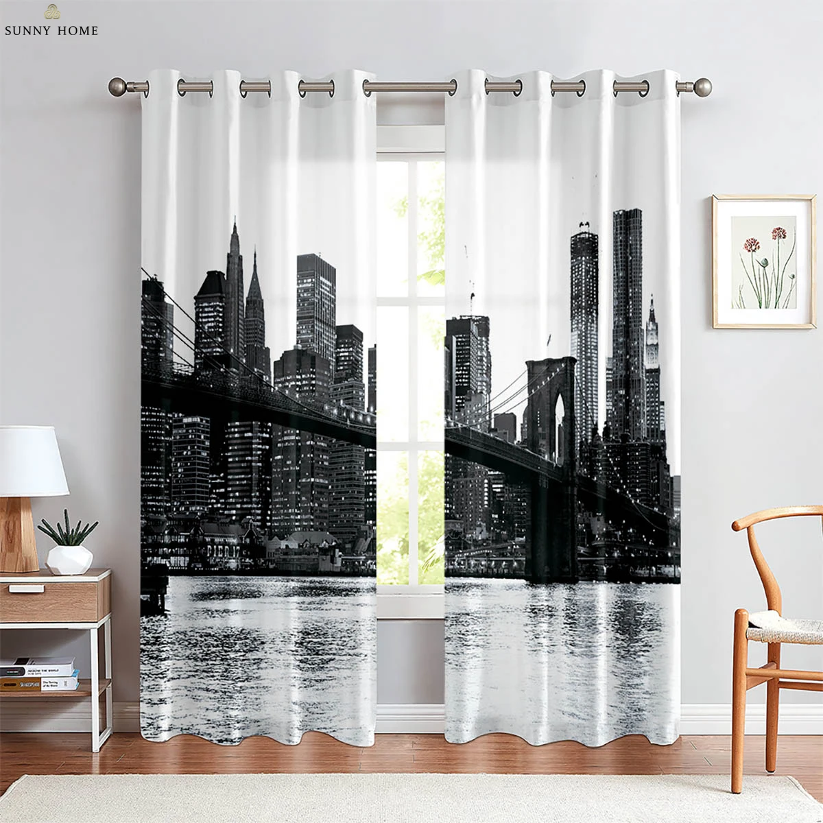 

Black And White Architectural Landscape Printed Curtains 100% Polyester Living Room Dining Room Bedroom Decorative Curtains 2pcs