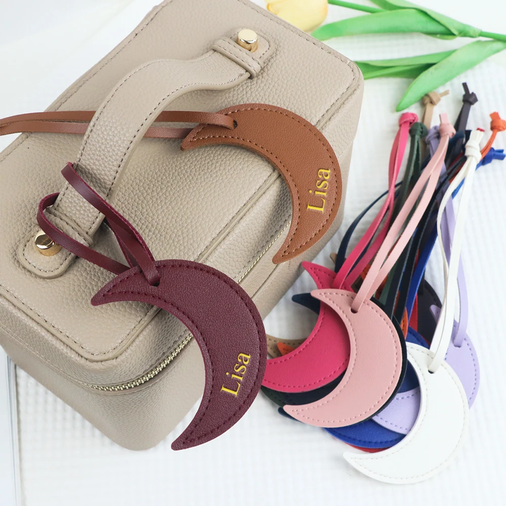 Customized Name PU Leather Moon Pendant Bag Accessory Clothing Accessory Car Bag Decoration Accessory