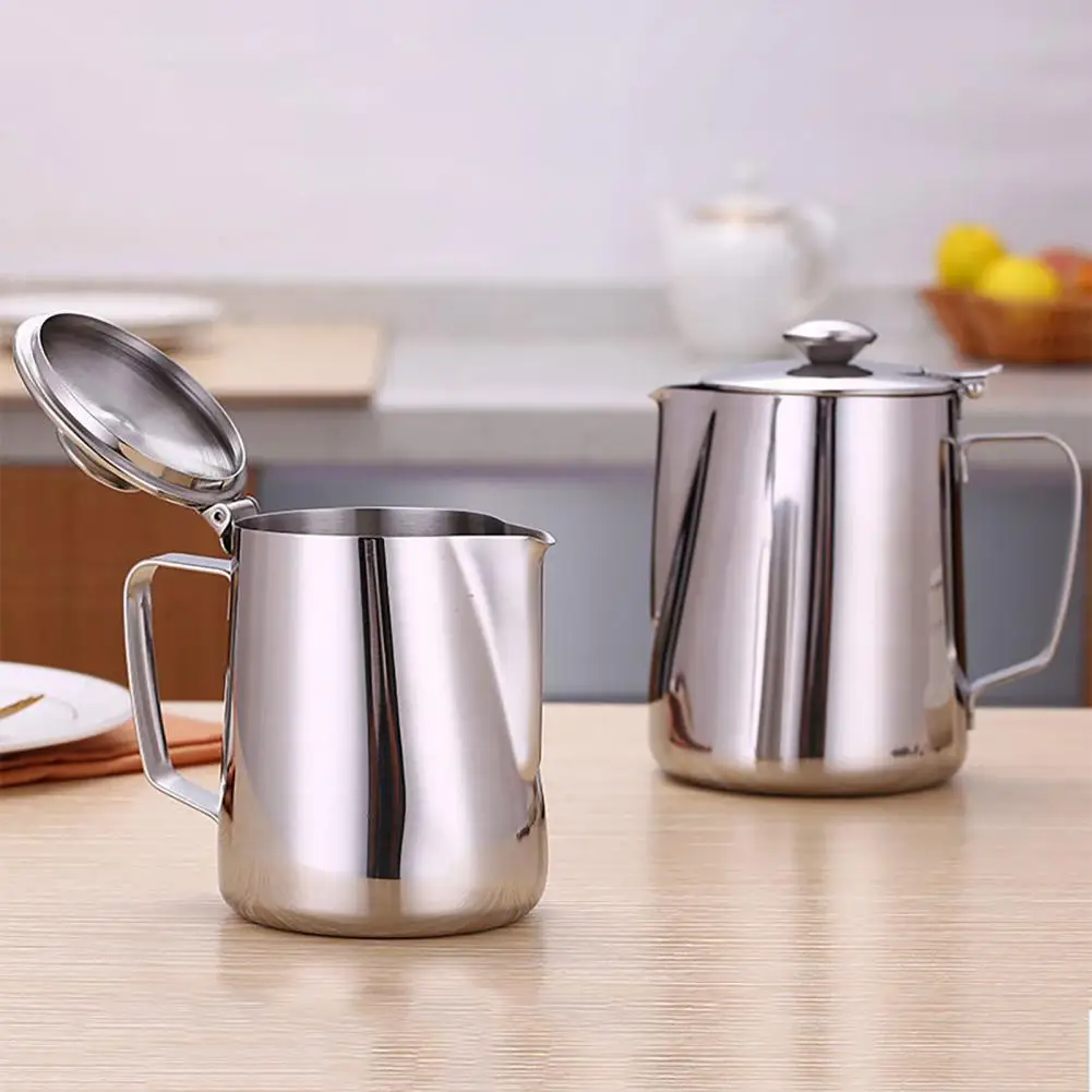 

350ml-2000ml Coffee Frothing Pitcher With Lid Stainless Steel Latte Art Milk Frother Cup Coffee Steaming Jug Bar Barista Tool