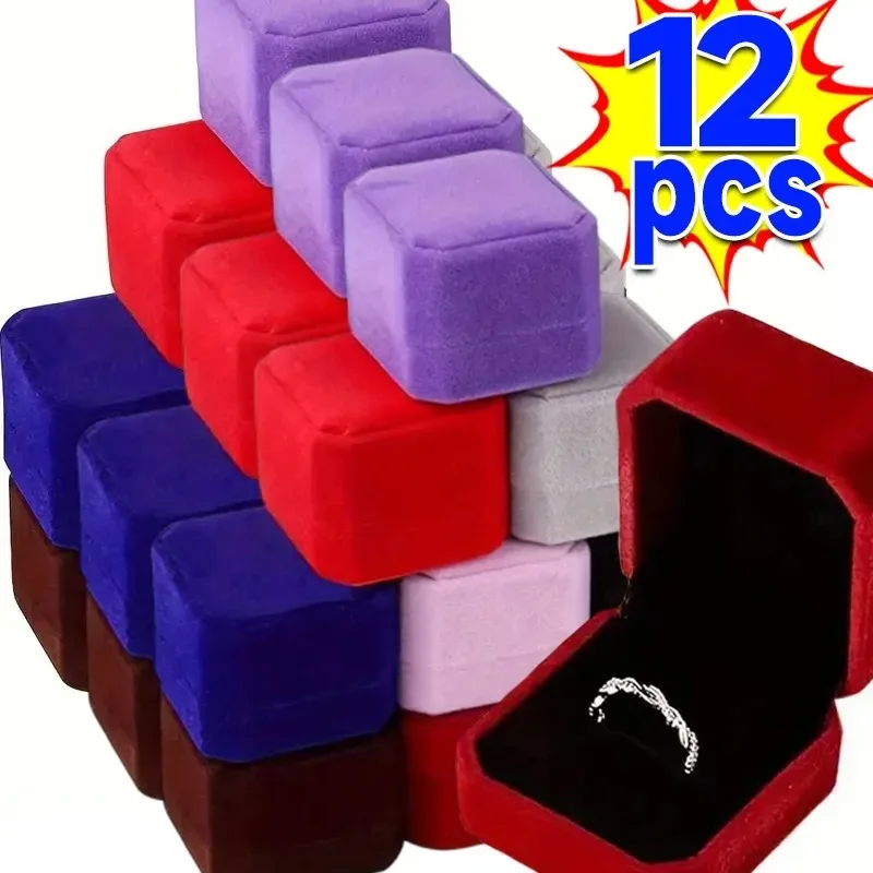 Octagonal Square Velvet Ring Box Portable Jewelry Case Storage Organizer Gift Proposal Rings Packaging Box Travel Wedding 10pc