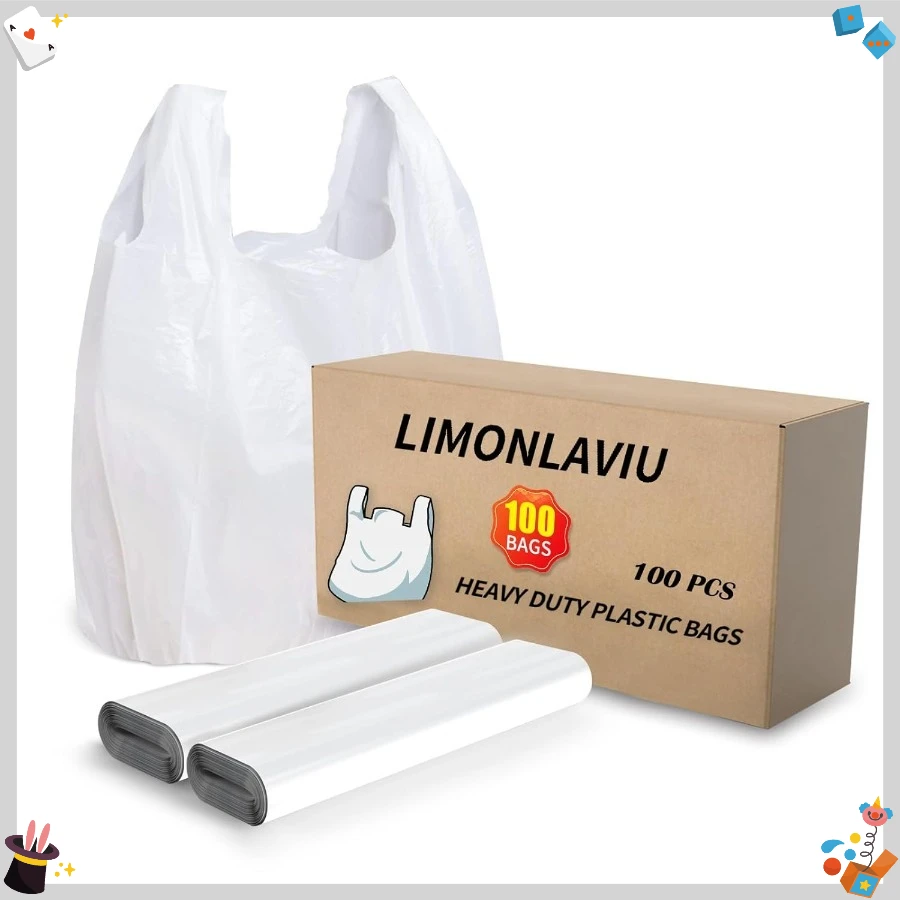 

Пластиковые пакеты — 100 упаковок (1,5 x 6,5 x 21 дюйм) с ручками для малого бизнеса, ресторанов, продуктов и мусора