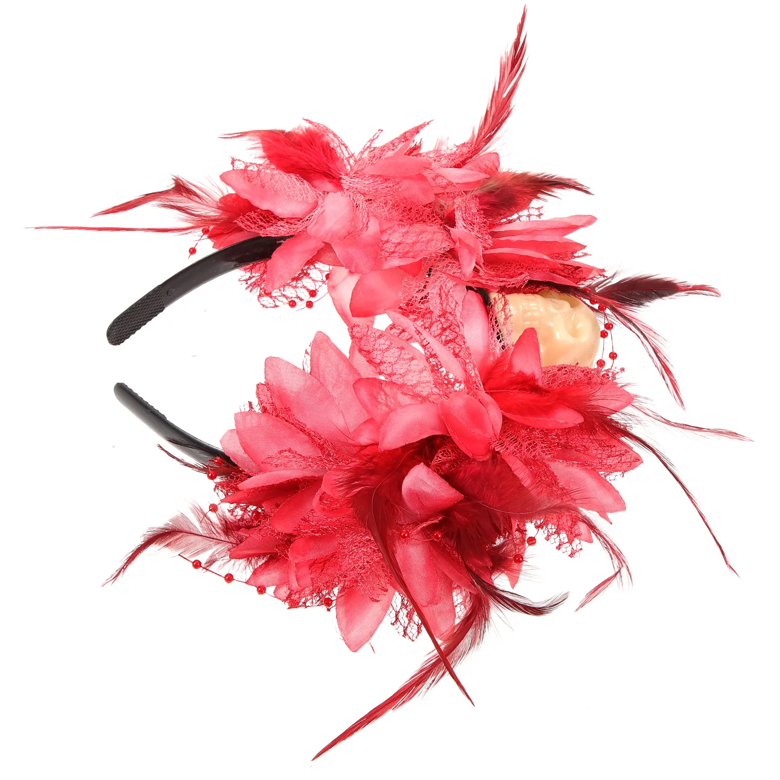 Halloween Flower Headband Gothic Plume Skull Headpiece Eye-Catching Floral Crown for Women Costume Gothic Hair Accessories