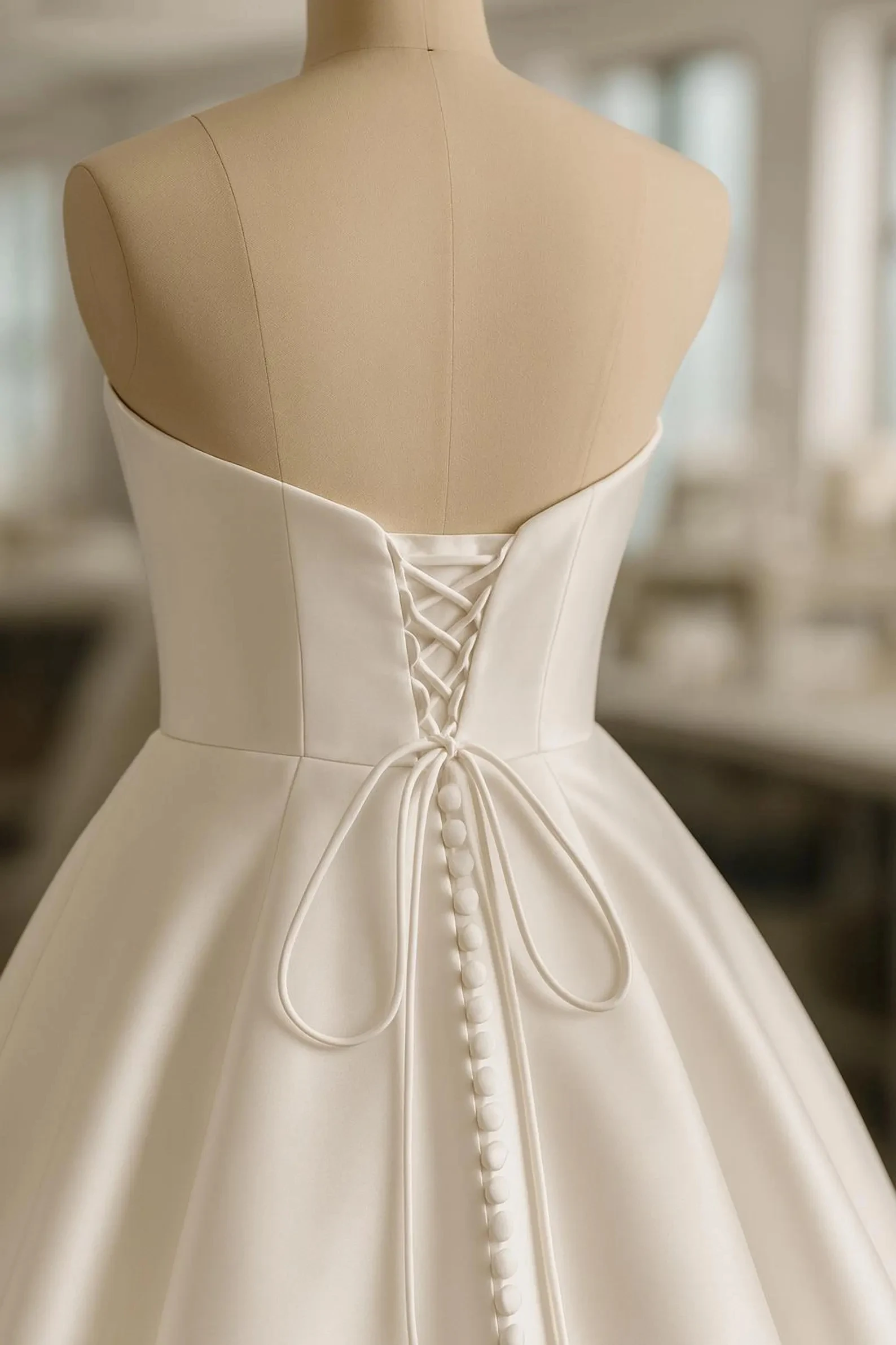 تخصيص الكرة بثوب فساتين الزفاف حمالة الساتان الدانتيل يصل أزرار المرأة بسيطة طويلة أثواب الزفاف فستان العروس #4