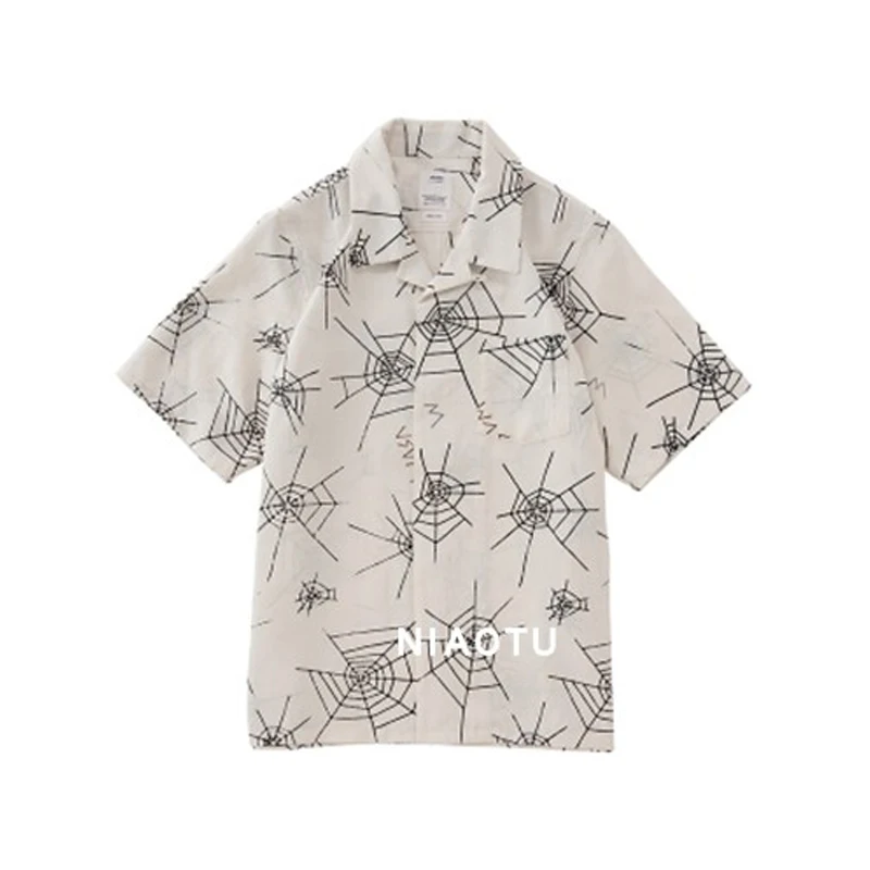 NIAOTU 19SS Spring/Summer New Hawaii Spider Web Short Sleeved Shirt for Men Nakamura Non Visvim