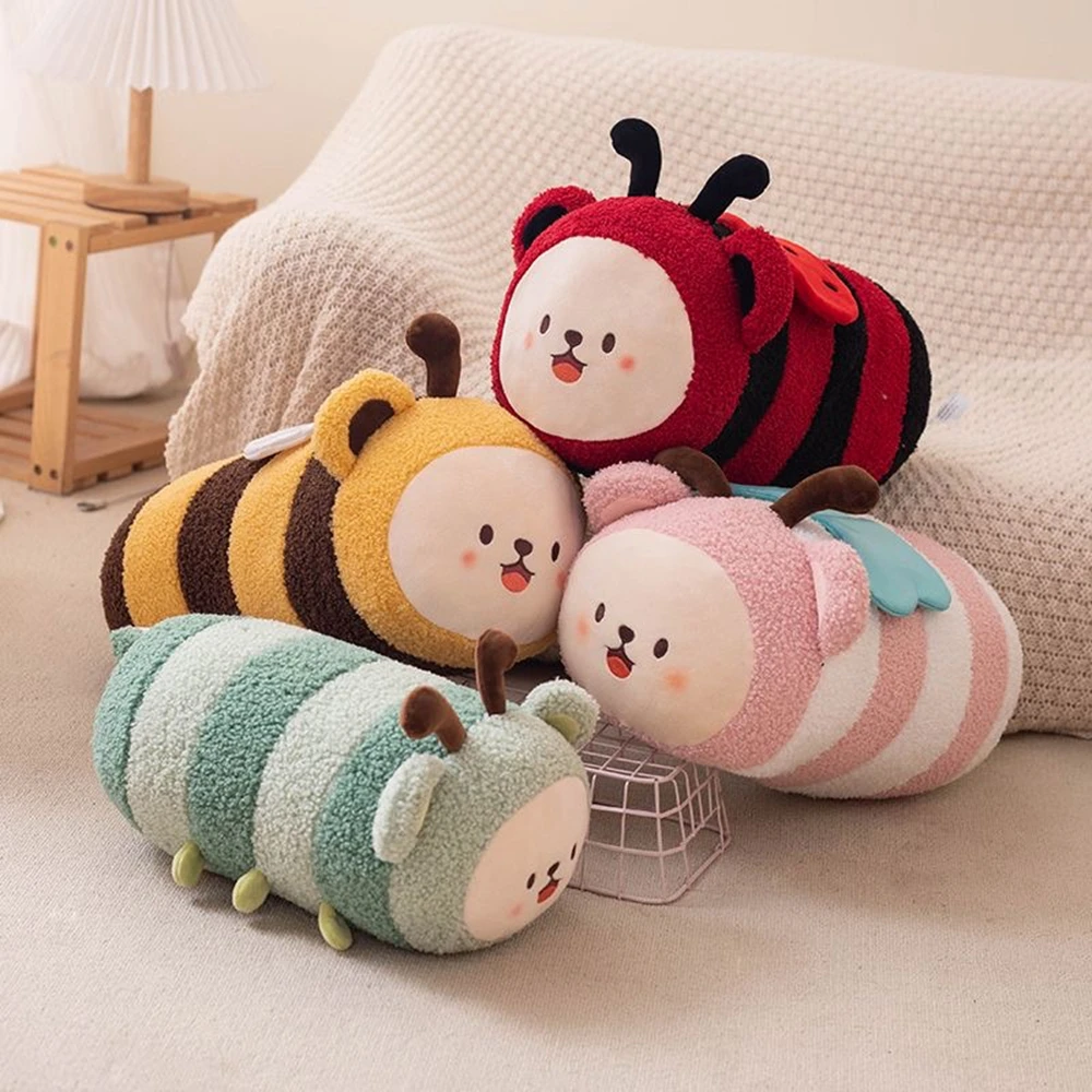 

30cm Four Lovely Simulated Insects Honeybee Ladybug Butterfly Green Worm Plush Toy Long Strip Small Pillow Christmas Doll