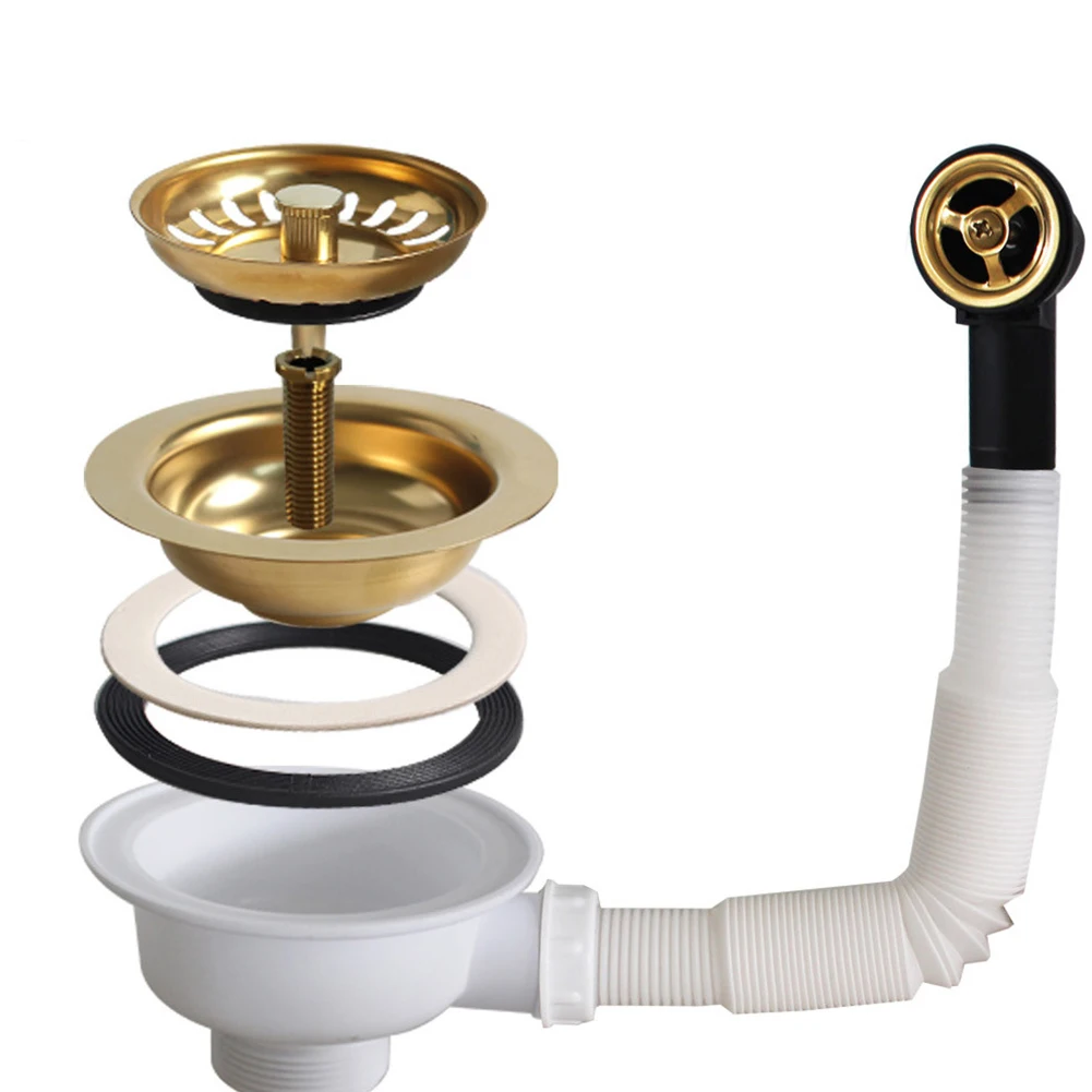 

114MM Kitchen Sink Drain Strainer Gold Plated with Overflow Prevention Compatible with 86 to 95MM Sink Openings