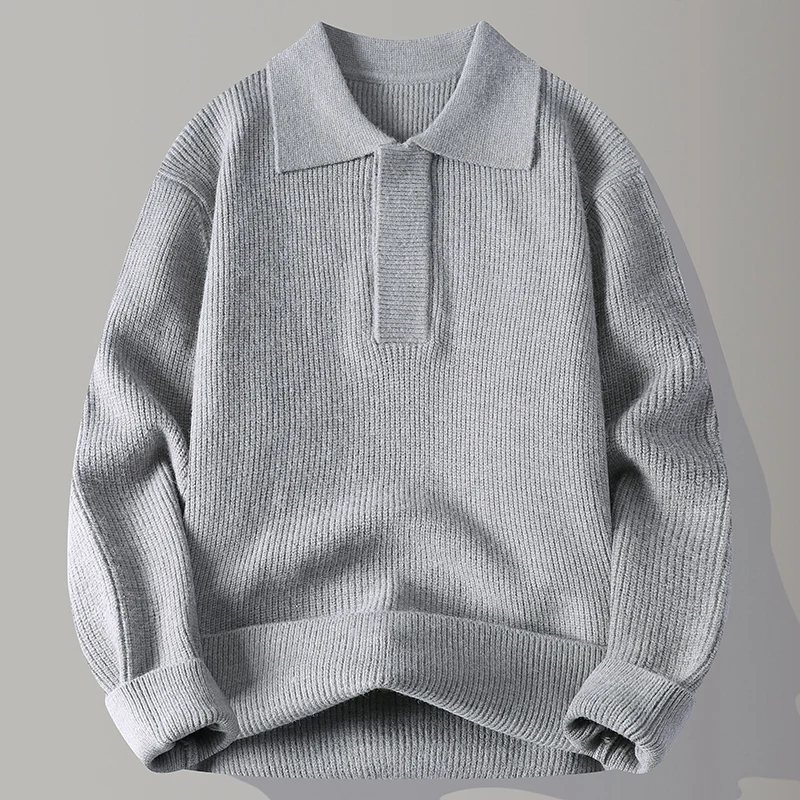 

Men's Casual Ne Knitted Sweater Pure Color Turn-down Collar Thiened Polyester Fiber Soft Comfortable Regular Fit