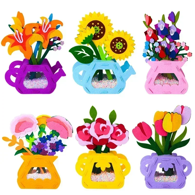 Baby DIY Flower Toys Montessori Arts Crafts Non-weaving Handicrafts Flowerpot Toys for Kid Gift Early Preschool Educational Gift