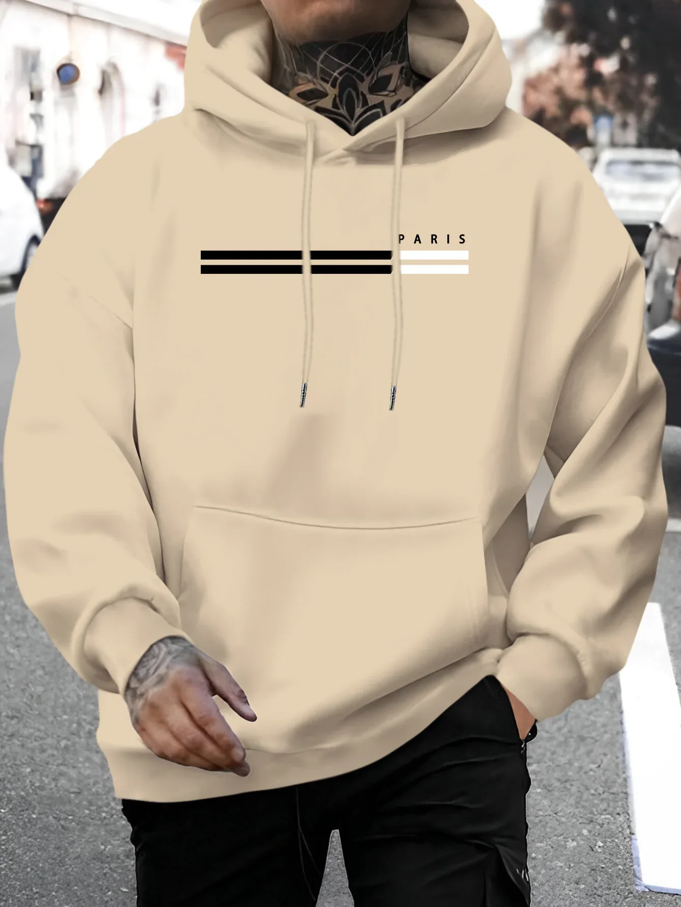 2026 New Men's Paris Letter Print Hooded Sweatshirt, Fall/Winter Large Size Casual Regular-Sleeve Hooded Sportswear