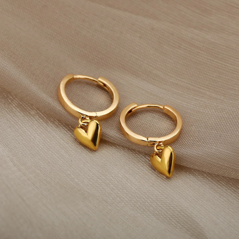 Vintage Love Heart Dangle Earrings For Women Gold Color Stainless Steel Earrings Wedding Feamle Jewelry Party Gifts Bijoux Femme