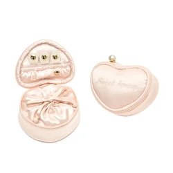 Cute Embroidery Jewelry Box Mini Travel Jewelry Box Rings Case Earring Holder Organizer Heart Shaped Fabric Jewelry Storage Bag