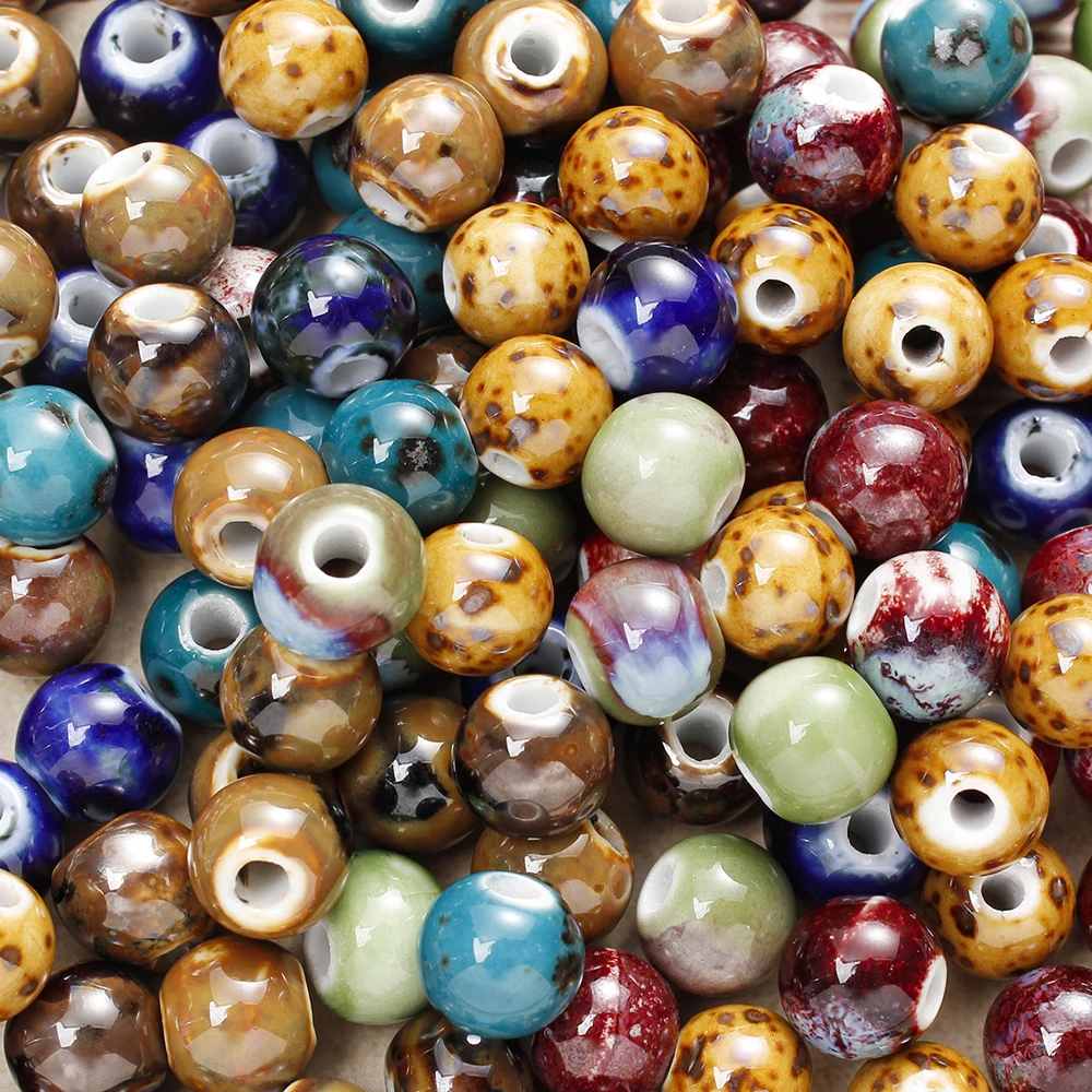 10/30/50Pcs Flower Glaze Colorful Ceramic Beads 8/10/12mm Round Ceramic Beads For DIY Jewelry Making Necklace Bracelet Earrings