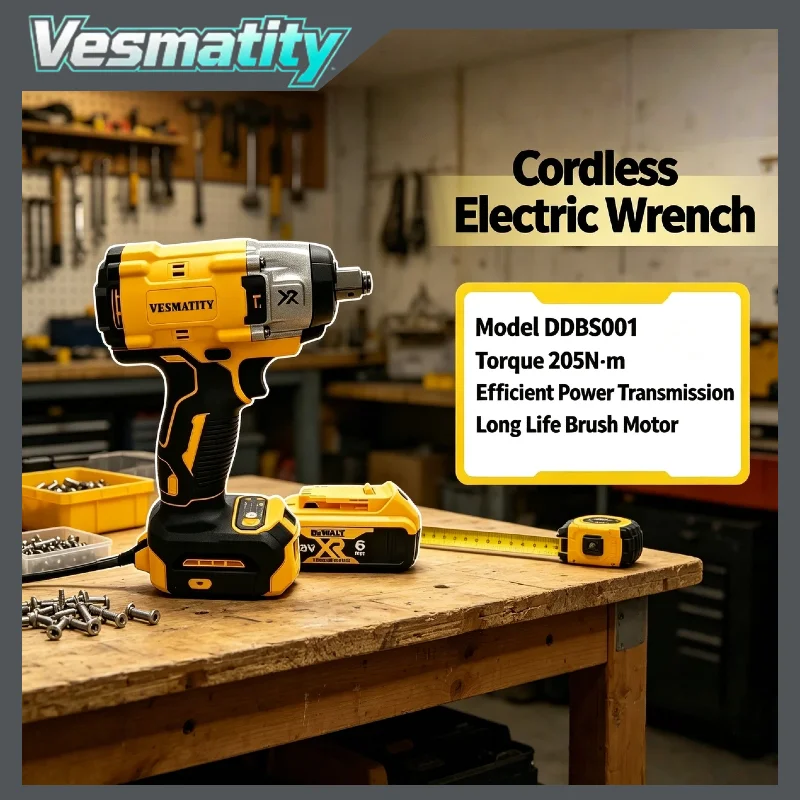 Vesmatity DDBS001 20V Cordless Impact Wrench High Torque Compact Tool for Truck Repair Assembly Elite for DeWALT Battery