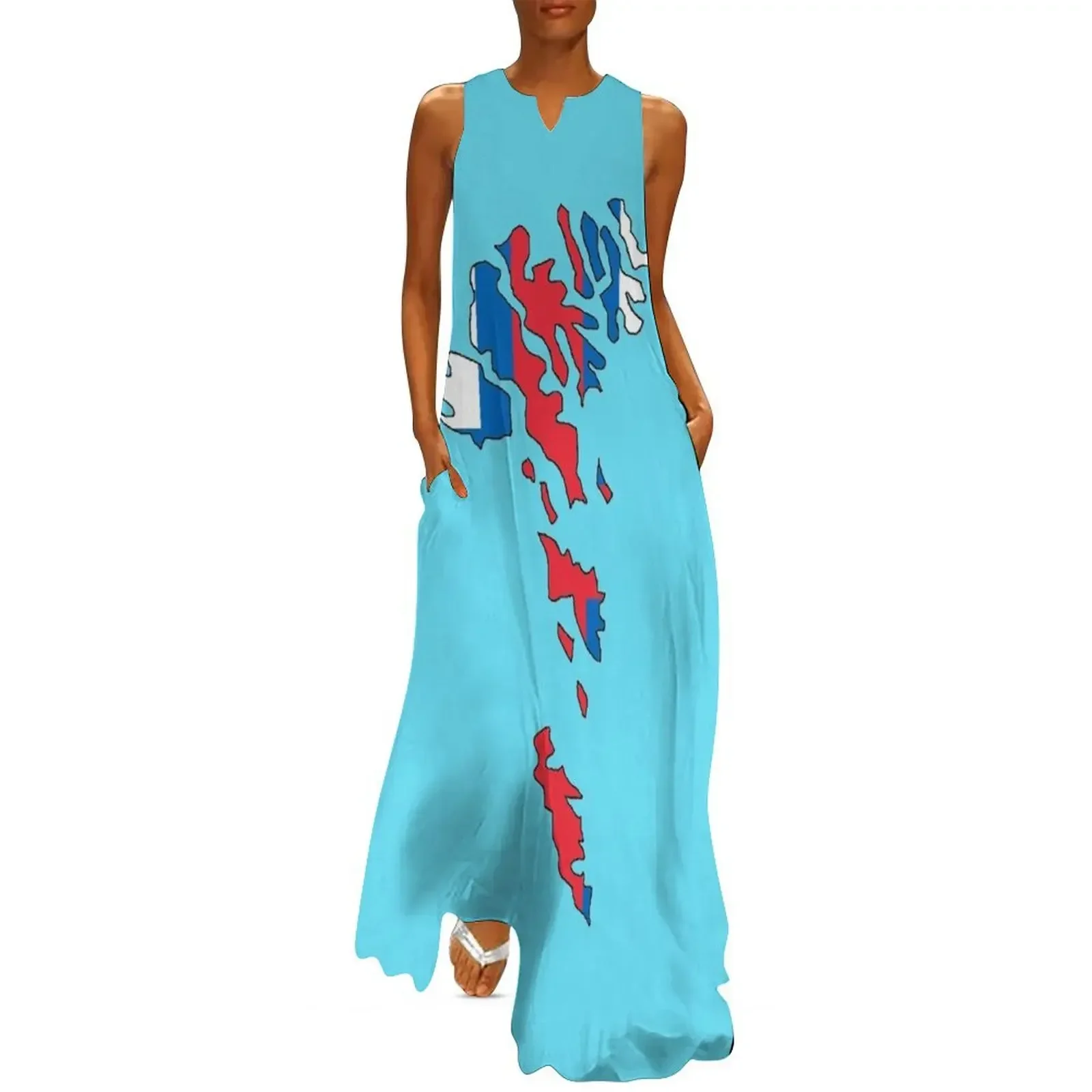 

Faroe Islands Map with Faroese Flag Long Dress dress party night long sleeve dress cute women summer