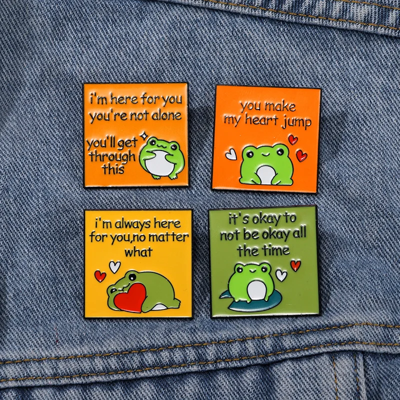Романтическая лягушка коллекция мышления эмалевые Броши милые буквы слова показать любовь лягушка Квадратные булавки для рюкзака кошелек украшение