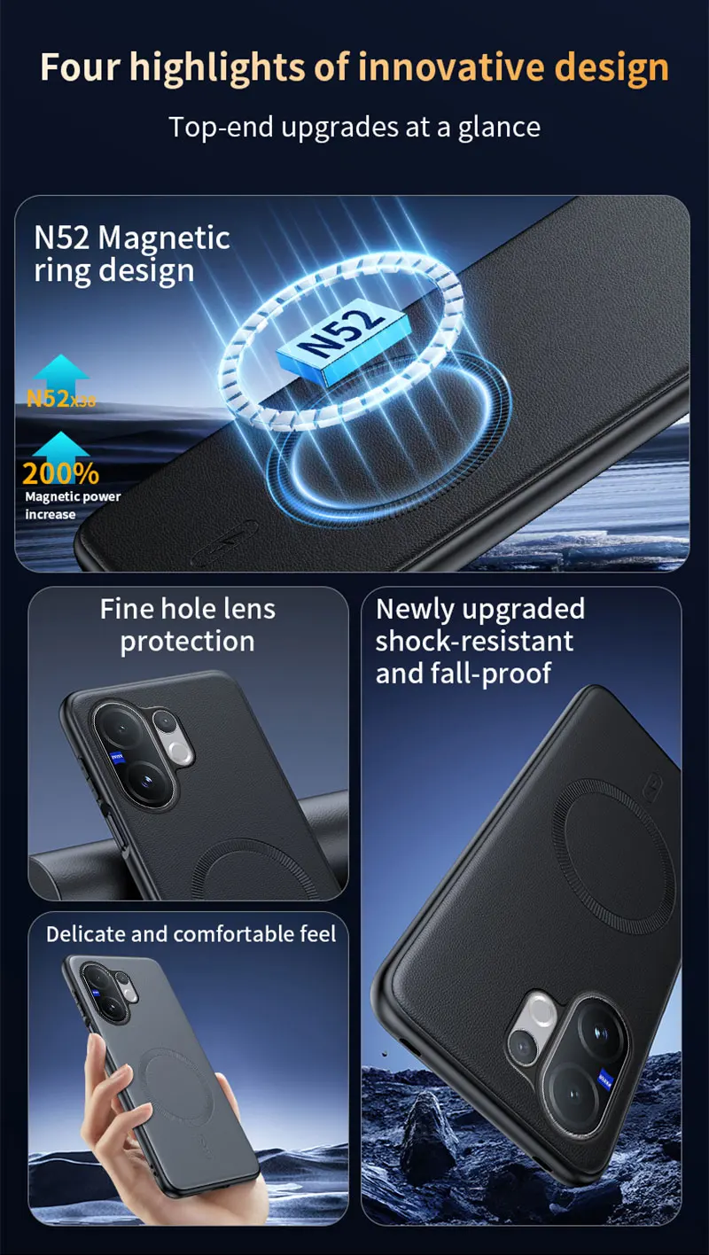 Für Vivo V60 5G: Magnetische Schutzhülle aus Leder, Anti-Fingerabdruck, rutschfest, aus PC+TPU. – Detail 6