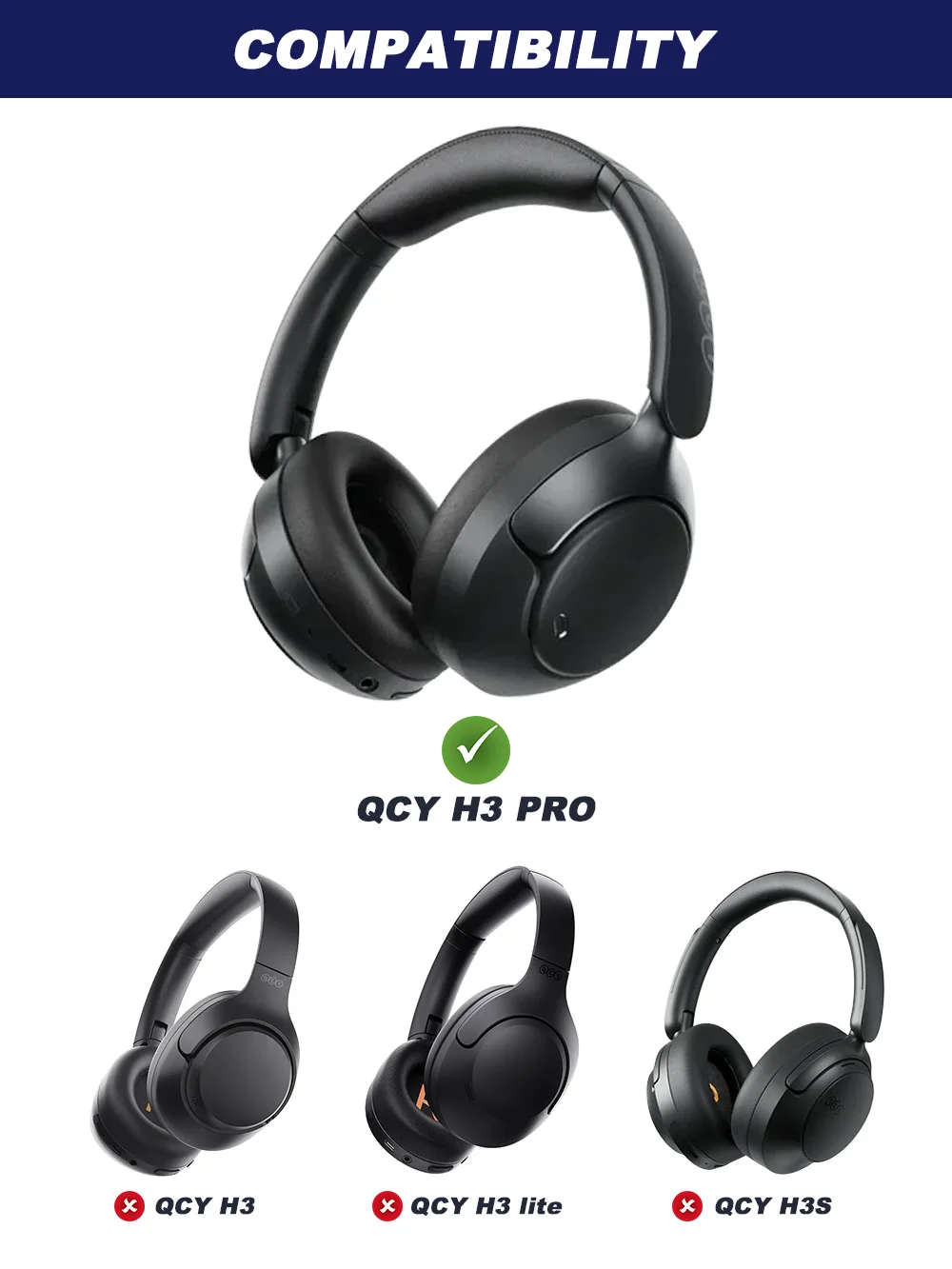 Replacement for QCY H3 PRO Headband Ear Pads Earphone Cushions Headphones Protein Earmuff