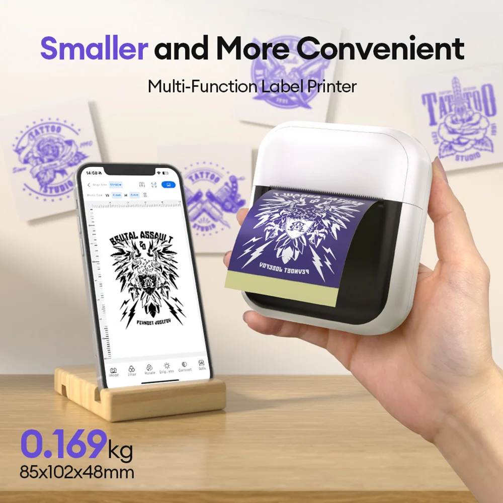 C50 Mini Tatto Transfer Printer Wireless Portable Label Printer With Transfer Paper For LOGO Mini Pattern Entry-leve Printing