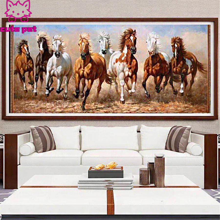 eight running Horses 5D full round square diamond embroidery animals pictures rhinestones diamond painting mosaic office art